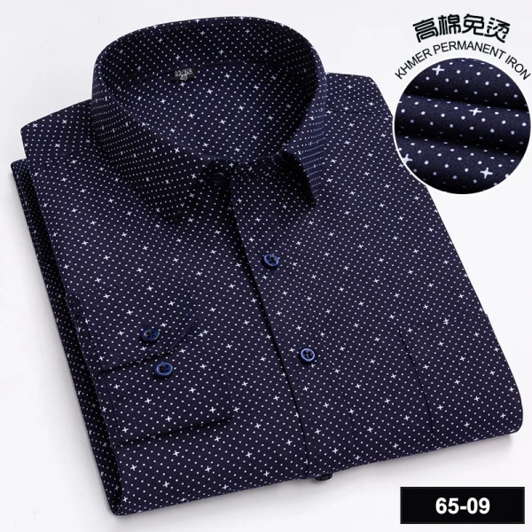 Herrskjorta långärmad vår/sommar bomullsrutig rand, strykfri, business casual slim-fit ny enfärgad 25 38