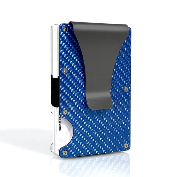 Kolfiberkorthållare Mini Aluminium Metall RFID Magic Herrplånbok Blue