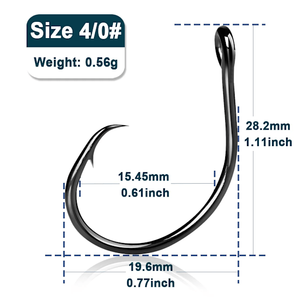 Inline Cirkelkrokar Saltvatten Fiske Kattfisk Krokar 25~100Pcs Bred Gap Icke-Avsett För Bas Lax Randigt Fiske Cirkelkrokar Size4-0  Gap 15.45mm 100 Pcs