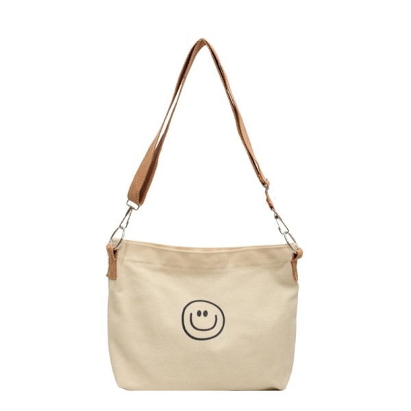 Uusi hymiökuvioinen kangasolkalaukku, yksinkertainen, tyylikäs, hyvä tekstuuri, crossbody-laukku, pieni neliölaukku, ostoslaukku Creamy-White Smiling Face