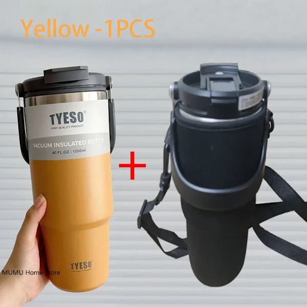 Tyeso Termisk Vattenflaska Stål Dubbel-Lager Isolerad Kopp Kall Och Varm Kaffe Kopp Tumbler K Travel Mugg Yellow With Cup Bag 600ML