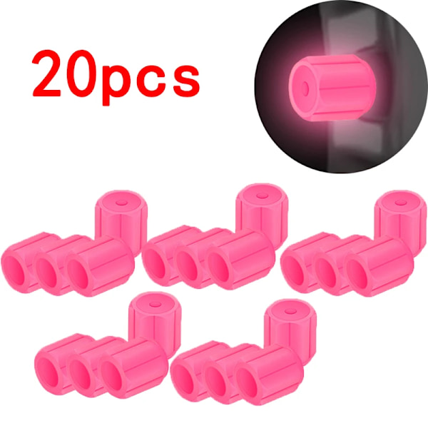 Lysende Dæk Ventil Caps 6 Farver Bil Motorcykel Glødende Ventilöverdrag Bildäck Hjul Hub Styling Verktyg Auto Tilbehør 4/8/20Stk pink 20PCS