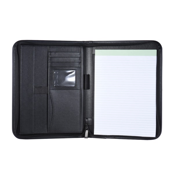 Business Portfolio Padfolio Mapp Case Organizer A4 PU Läder Dragkedja med visitkortshållare black