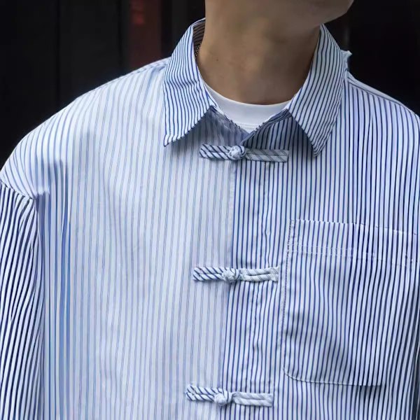 Japanska Style Stripe Tröja Mäns Style Lång Ärm Skjorta Hong Kong Style Mäns Koreanska Stil Trendy Våren Och Hösten Casuala Kakvagn Blue XL