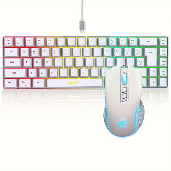 RGB-tangentbord och spelmus, kompakt 68-Keys Mini-trådtrådigt tangentbord RGB-bakgrundsbelyst 1200-3600 DPI-mus, tangentbord och mus för PS4, Xbox, PC, Laptop, Mac