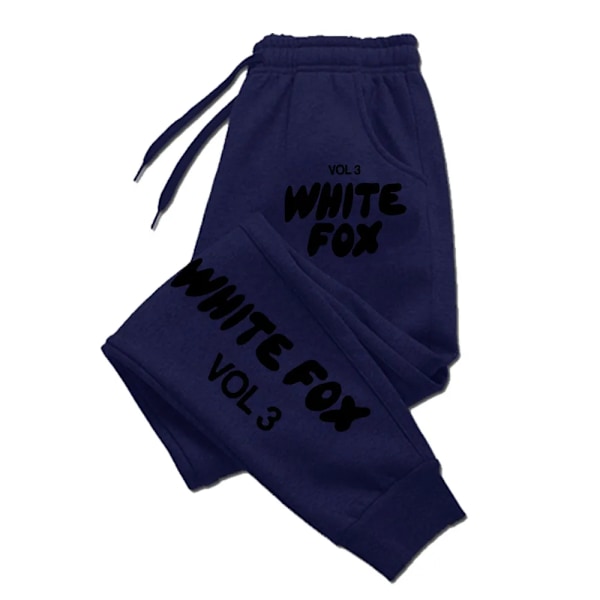 White Fox Joggers Mode Baggy Byxor Män Kvinna Casual Sweatbyxor Bekväm Fitness Byxor Kvinnor Mjuk 2024Nytt Mångsidig Navy blue black XL