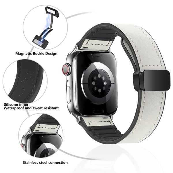 Silikon+läderrem för Apple Watch Ultra band 49mm 45mm 41mm 40mm 44mm 42mm Magnetisk armband iWatch Series 9 8 7 SE 6 5 4 3 Orange 42mm 44mm 45mm 49mm