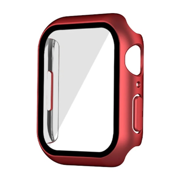 Glas+ cover För Apple Watch Case 44mm 40mm 45mm 41mm 42mm 38mm Tillbehör Pläterad skärmskydd iWatch-serien 9 8 6 5 3 se 7 RED Aluminum 38m series 321