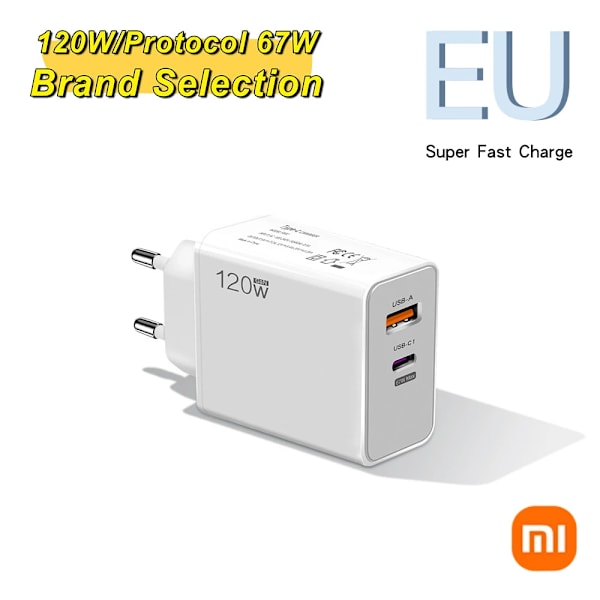 Xiaomi 120W Snabb Laddare Usb Typ C Pd Kabel Eu Hyperladdning Snabbladdning 3.0 Adapter För Samsung Oneplus Pixels Mobiltelefoner EU Charger