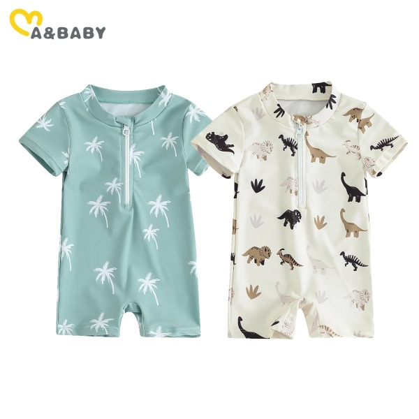 0-3Y Nyfödd Toddler Baby Pojke Flicka Baddräkt Dinosaur Coconut Tree Kortärmade Badkläder Strandkläder Baddräkt A 6-12Months