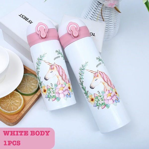 500ML Children's Thermos Bottle Vacuum Water Bottles 304 Stainless Steel Drinking Cartoon Cup School Water Bottle For Girls Kids White 350ml