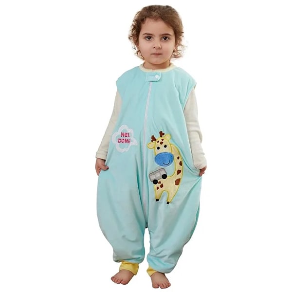 MICHLEY Cartoon Børns Baby Sovepose Sæk Med Fødder Ærmeløs Nattøj Sovepose Pyjamas Til Piger Drenge Børn Unisex 1-6T C Green Giraffe L 5-6T