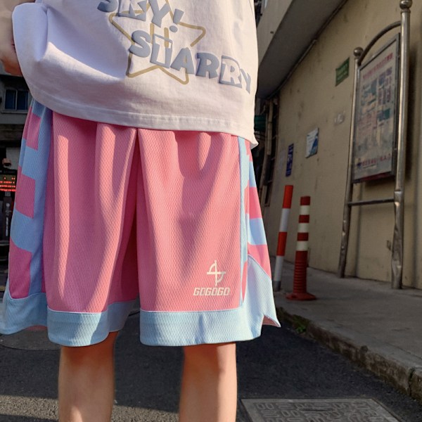 Sport Shorts Mænd Sommer Slid Tynde Basketball Bukser Casual Femte Bukser Trendy Løs Køre Store Trunker Tren Ndy Pink XL