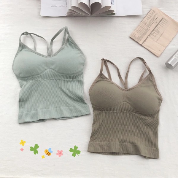 Kvinnor Bomullsunderkläder Push Up BH Sexig V-hals Tube Top Mode Enfärgade Underkläder Kvinnliga Mjuk Brassreie med bröstdyna Greyish green 40-75KG