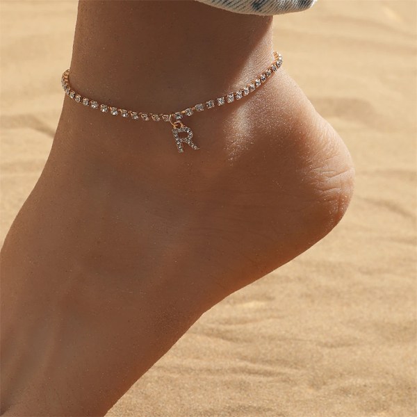 Liten Crysta Letter Anklets För Kvinnor Alfabet Kubanska Länk Chain Fot Tillbehör Mode Summer Beach Smycken Gåva S E