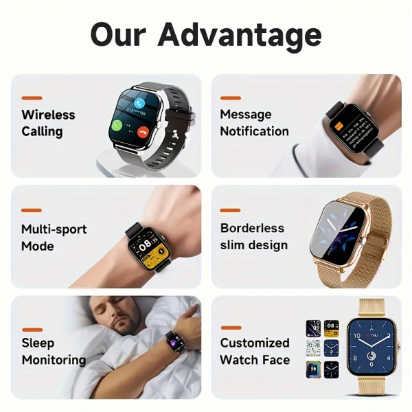 2023 NY Smart Watch 4,65 cm tum Ringer/ tar emot sömnövervakning Stillasittande påminnelse Sport stegräknare informationsvarningar för Android och för IPhones Silvery