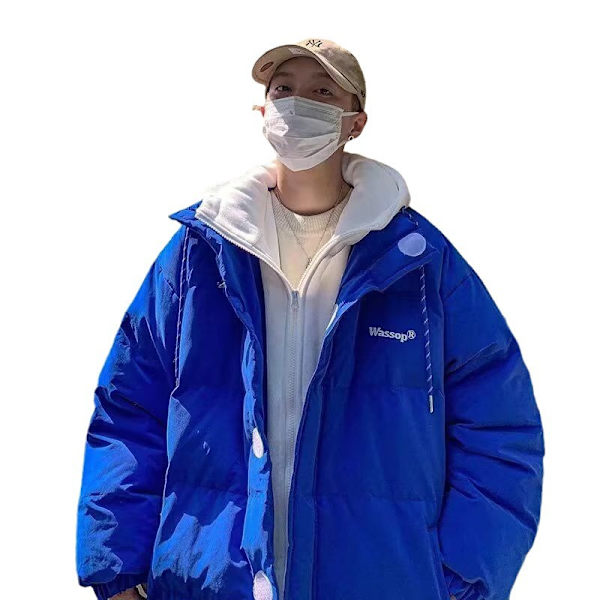 Klein Blå Fake Två-Stycke Huvad Rock Trendy Mäns Och Kvinnors Höst Och Vinterdesign Sens Niche Cotton- Padded Kläder Par Bomullspalade Kläder Grey L