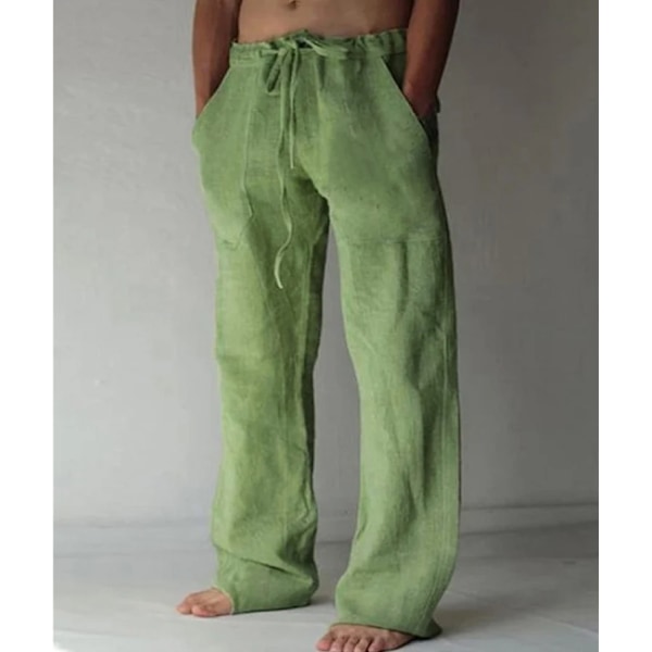 Män Casual Byxor Klassisk Tunn Lin Byxor Sommar Mode Baggy Rak Pant Drawstring Elastisk Midja Solid Färg green Asian-4XL