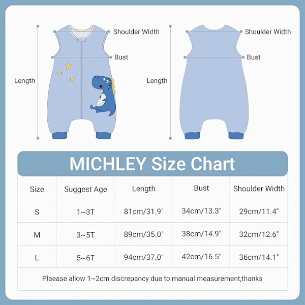 MICHLEY Cartoon Lasten Vauvan Nukkumispussi Säärillä Hihaton Yöasu Nukkumispussi Pyjama Tytöille Pojille Lapsille Unisex 1-6T E Dinosaur 3-5T