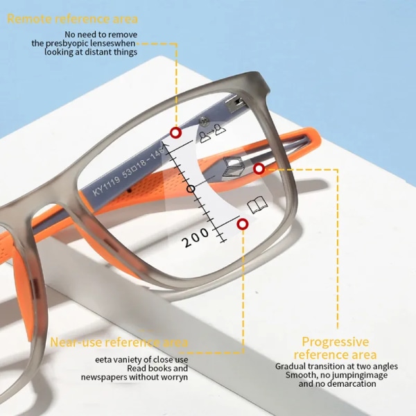 Multifokala progressiva läsglasögon Kvinnor Män TR90 Båge Anti Blue Light Sport Bifocal Presbyopia Glasögon med dioptri single-orange