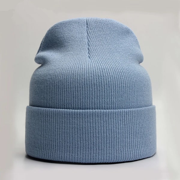 Unisex Solid Beanie - Höst & Vinter - Ullblandning - Mjuk & Varm - Stickad Mössa - Herr & Dam - Skullcap - Gorro - Skidmössa - 24 Färger Sky Blue