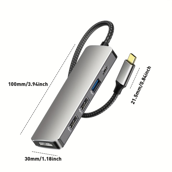 5-i-1 USB C Hub Multi-Port Adapter För MacBook Pro/ För IPad, Typ C Hub Till 4K HDMI | 100W power | USB 3.0-port | 2 USB 2.0-portar | USB-C