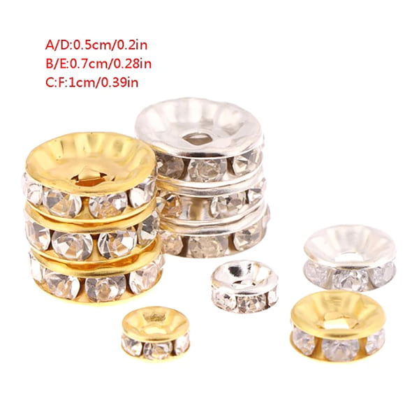 100 st 5/7/10 mm Rondelle Disc 316 rostfritt stål Kristalldistanspärlor med strass för smyckestillverkning DIY-armband gold5mm