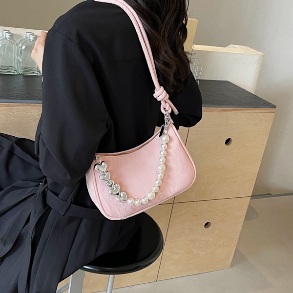 Sommar Populär Pärlkedja Väska Kvinnor 2024 Ny Stil Alla Utländska Underarm Väska Högkvalitativ Känsla Nisch Crossbody Väska Pink