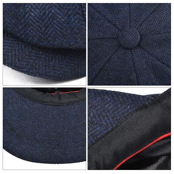 BOTVELA Uldblends Tweed Marineblå Hørben Newsboy Kasket Mænd 8-Panel Cabbie Flad Kasket Kvinder Driver Beret Hat Khaki 63cm