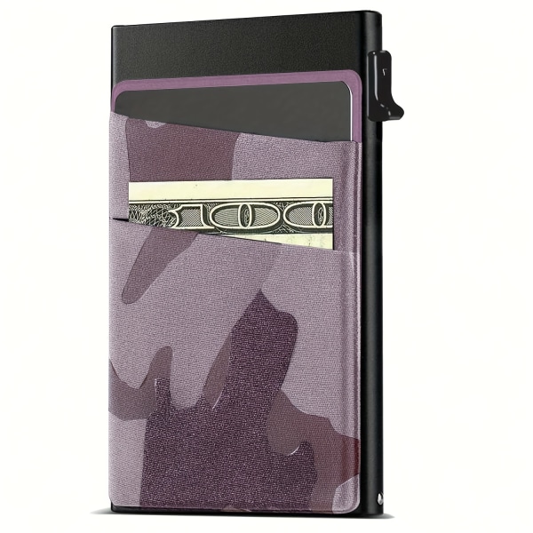 Automatisk pop-up kreditkortshållare pengapåse Minimalistisk RFID-blockerande visitkortsplånbok för män Camouflage Purple
