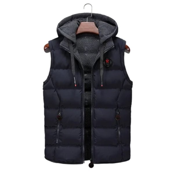 Quality Mens Vest Brand Winter Casual Vests Warm Hood Jacket Vest Men Sleeveless Streetwear Jackets Parkas Vests Men Outerwear Dark blue L