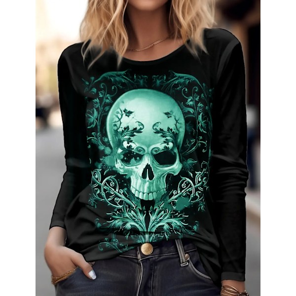 Skull Kvinnors Långärm T-Shirt För Kvinnor Kläder Casual Holiday Top Fashion Unisex Sportswear Harajuku Halloween Kläder CTZYY140FM0911F03 XXL