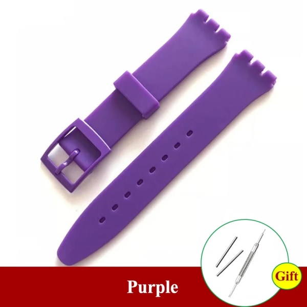 16mm 17mm 19mm 20mm Mjukt silikonarmband Färgglatt klockband för Swatch Watch Arm Replacement Klockor Tillbehör med verktyg Purple