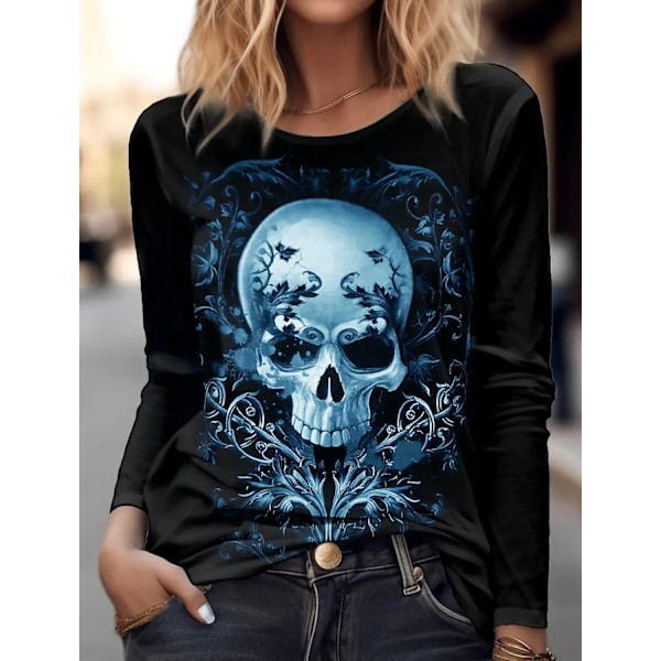 Skull Kvinnors Långärm T-Shirt För Kvinnor Kläder Casual Holiday Top Fashion Unisex Sportswear Harajuku Halloween Kläder CTZYY140FM0911F01 XXXL