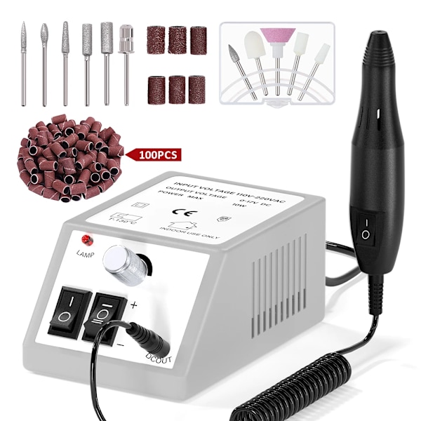 Linmanda 20000Rpm Elektrisk Nagelborrmaskin Manikyr Med Nagelborr Bitar Set Nagelfiler Borr Bitar Gel Polska Rem Rem. Verktyg Grey-A US plug