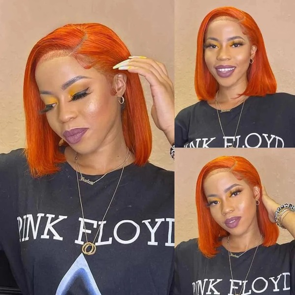 350 Färg Rak Bob Peruk Ginger Orange Kort Rak brasilianskt människohår Spets Frontal Brasiliansk Kort Bob Peruk Remy Hair Peruk 13x4 Closure Wig 10inches