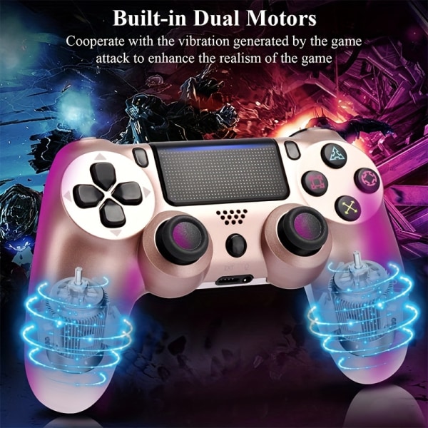 Trådlös handkontroll för PS4, ersättning för PlayStation 4-kontroller/Slim/PC/IOS/MAC med utmärkt rörelsesensor trådlös kontroll Rose Golden
