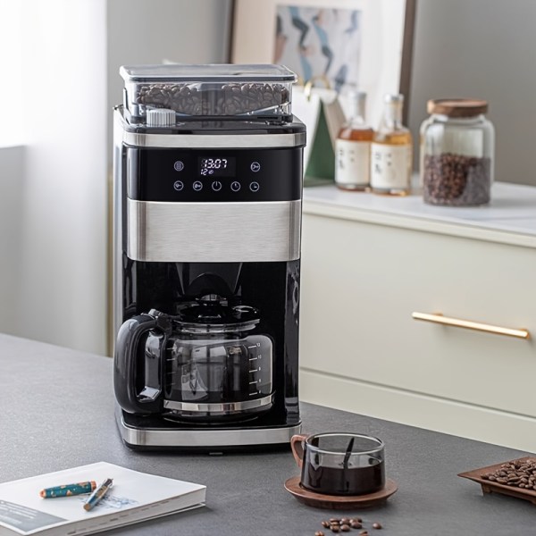 Amerikansk kaffemaskin, helautomatisk malningsintegrerad maskin, hushållskontor Kommersiell kokt tekanna, nu mald droppkaffemaskin White