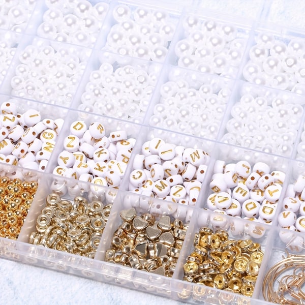 Gyllene pärlor för att göra armband DIY Pearl Beads Akryl Golden Alfabet Beads Legering hängsmycke CCB Beads Kristallpärlor för att göra armband Kit