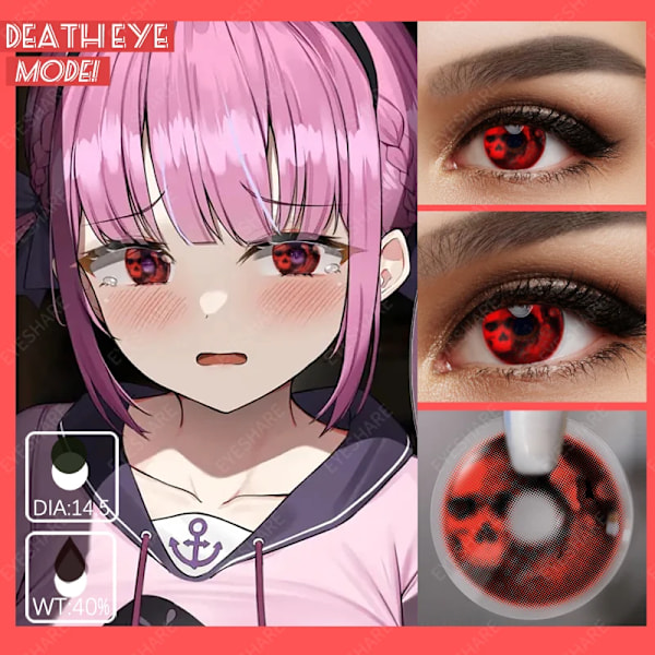 Eyeshare Halloween Färgade Kontaktlinser 2St Cosplay Red Kontakt Anime Tillbehör Pumpa Skönhet Mak Pumpa Eup Årlig Färgglad Lins DEATH-EYE 0