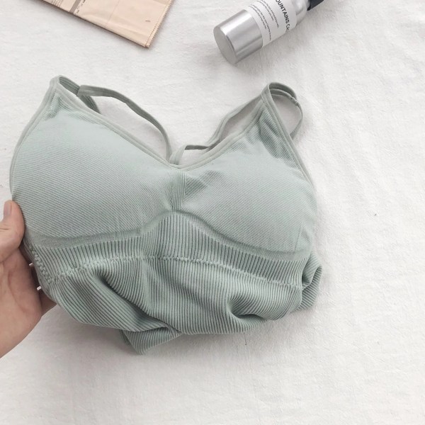 Kvinnor Bomullsunderkläder Push Up BH Sexig V-hals Tube Top Mode Enfärgade Underkläder Kvinnliga Mjuk Brassreie med bröstdyna Greyish green 40-75KG