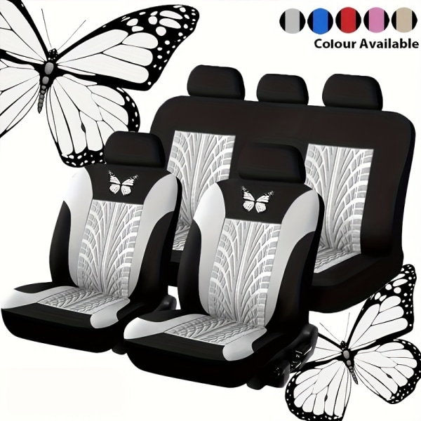 5-sits Butterfly Seat Cover, Andas Full Surround Auto Framre Baksäteskudde, Fordonssätesskydd - 4 Seasons Universal Size Biltillbehör grey