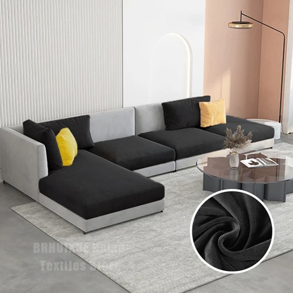 Elastisk sammetssoffa Cover för möbelskydd i vardagsrummet Avtagbar L-form Hörnfåtöljssofföverdrag Black Normal Size (M)-1pc