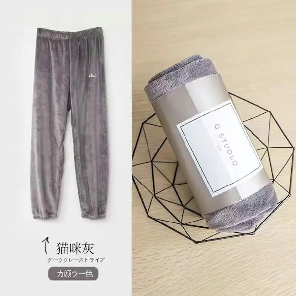 Syksyn talvi flanellipyjama naisten kaksiosainen löysä rento kotivaatteet uusi O-kaula naisten raidallinen koralli fleece simm pyjama pant-grey XXL