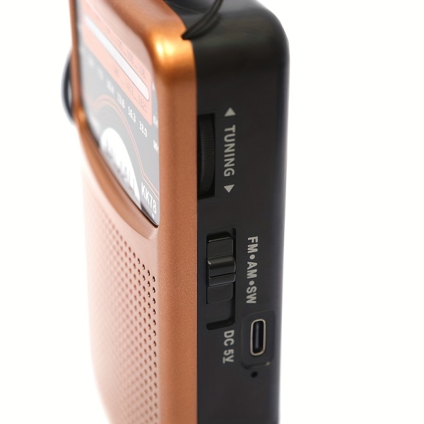Bärbar radio AM FM, transistorradio med högtalare, hörlursuttag, USB laddning, fickradio för inomhusbruk (inga hörlurar ingår) Orange