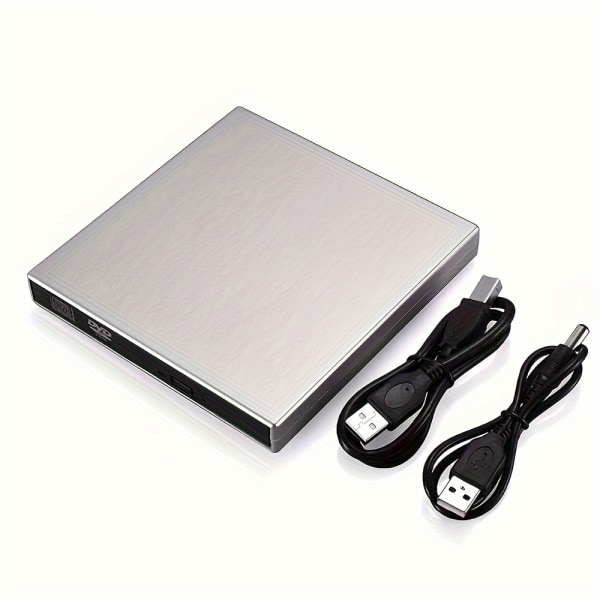 Extern CD DVD-enhet för bärbar dator, bärbar Slim USB 2.0 CD DVD-brännare, CD/DVD +/- RW ROM Optisk drivrutin för bärbar dator Support Windows 10/8.1/7 Silvery