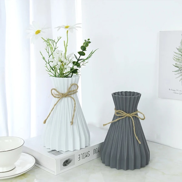 Moderne Blomstervase Sort Hvid Prink Blå Plastik Vase Blomsterpotte Kurv Nordisk Hjem Stue DIY Blomsterarrangement Dekoration B02