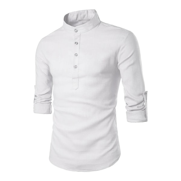 KB Ny Herr Casual Blus Bomull Linne Skjorta Lösa toppar Långärmad T-shirt Vår Höst Casual Stiliga herrskjortor Khaki US XL 80-90 KG