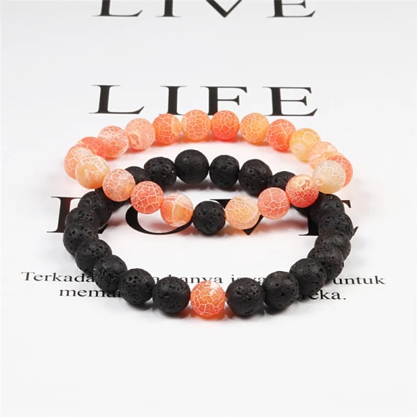 Set Armband Par Avstånd Svart Vit Naturlig Lavasten Tiger Eye Beaded Yoga Armband för män Kvinnor Elastiskt rep Smycken 6mm Matte-lava