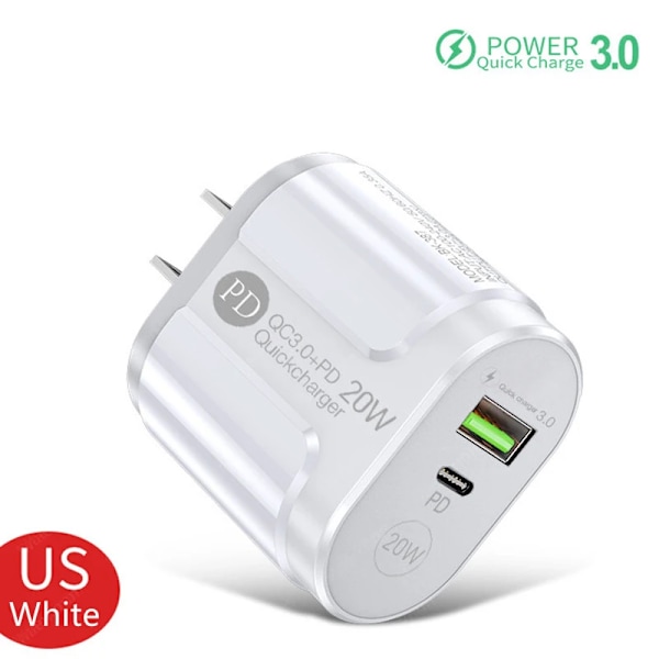 2 Portar Usb-Laddare Snabbladdning 3.0 Pd 20W Typ C Telefonladdare Snabb Laddningsadapter För 13 12Pro Huawei Xia Samsung White US